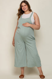 Mint Green Ribbed Maternity Plus Wide Leg Jumpsuit