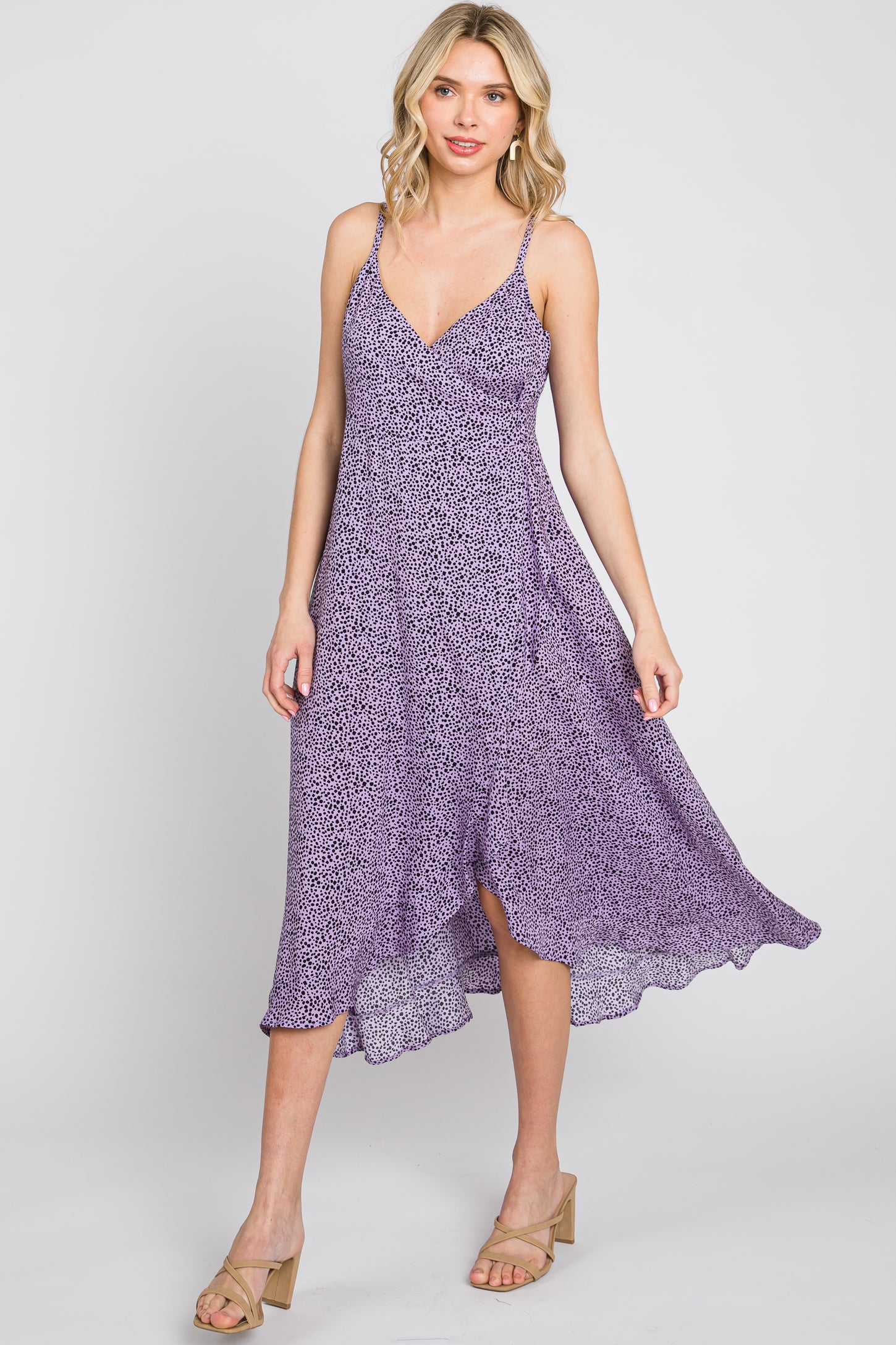 Lavender Animal Print Wrap Maternity Midi Dress– PinkBlush