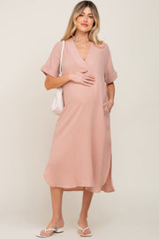 Mauve Gauze Round Hem Maternity Midi Dress