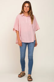 Light Pink Striped Collared Top