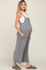 Heather Grey Sleeveless Pocketed Wide Leg Maternity Jumpsuit