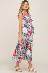 Multicolor Floral Ruffle Accent Maternity Maxi Dress