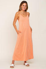 Peach Sleeveless V-Neck Maternity Maxi Dress