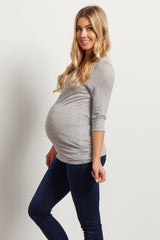 Grey 3/4 Sleeve Maternity Shirt