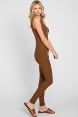 Brown Ribbed Bodycon Jumpsuit