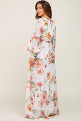 Ivory Floral Chiffon Long Sleeve Maternity Maxi Dress