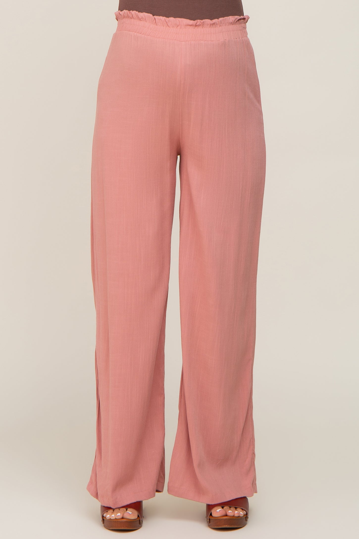 Pink Basic Elastic Waist Wide Leg Maternity Pants