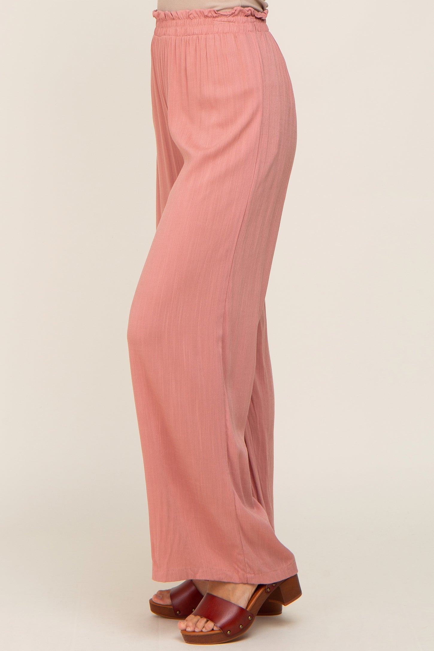 Pink Basic Elastic Waist Wide Leg Pants