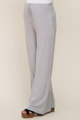 Grey Smocked Waist Wide Leg Linen Maternity Pants