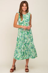 Green Floral Paisley Tiered Midi Dress