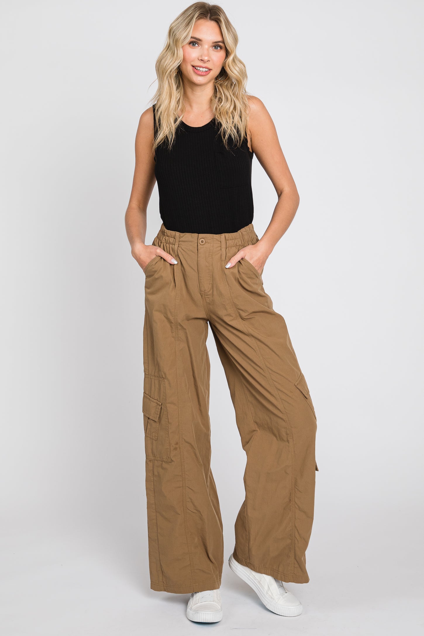 Taupe Cargo Elastic Waist Maternity Pants PinkBlush