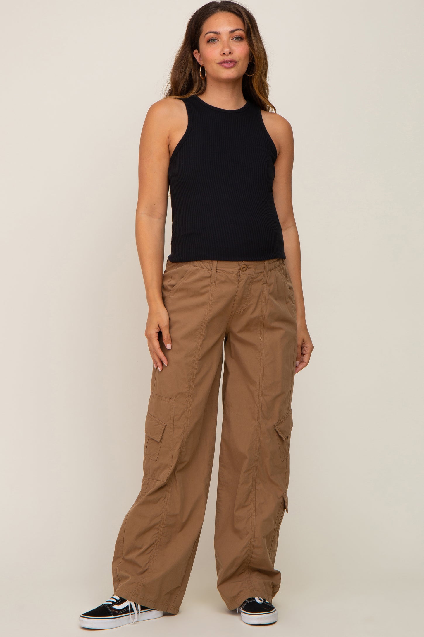 Taupe Cargo Elastic Waist Maternity Pants PinkBlush