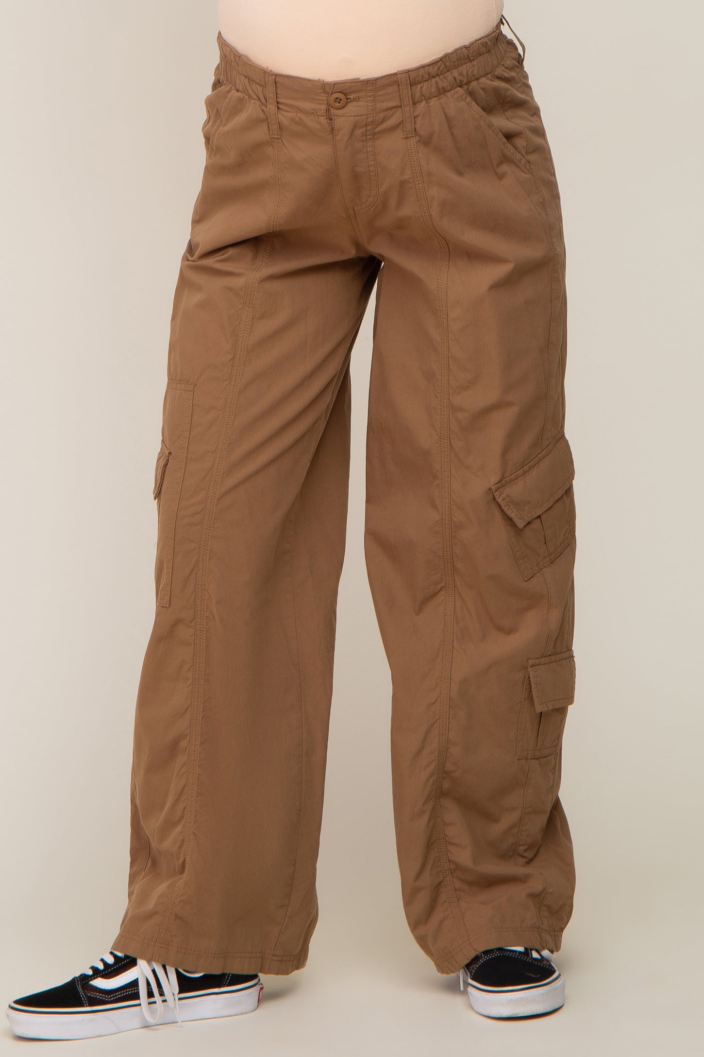 Taupe Cargo Elastic Waist Maternity Pants PinkBlush