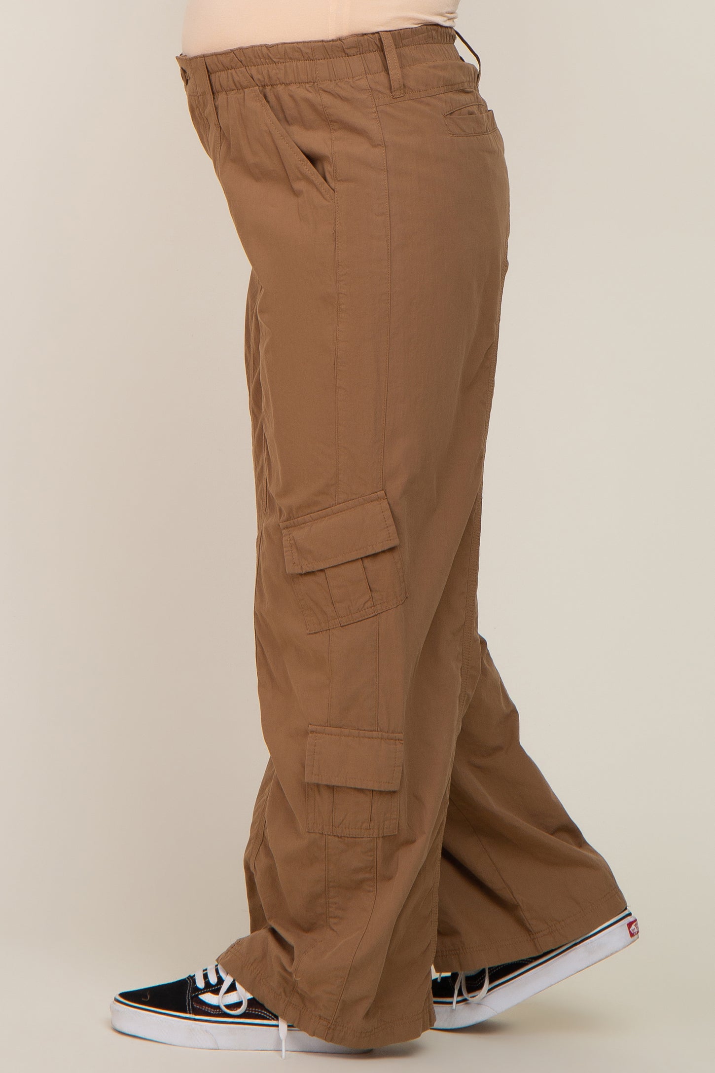 Taupe Cargo Elastic Waist Maternity Pants PinkBlush