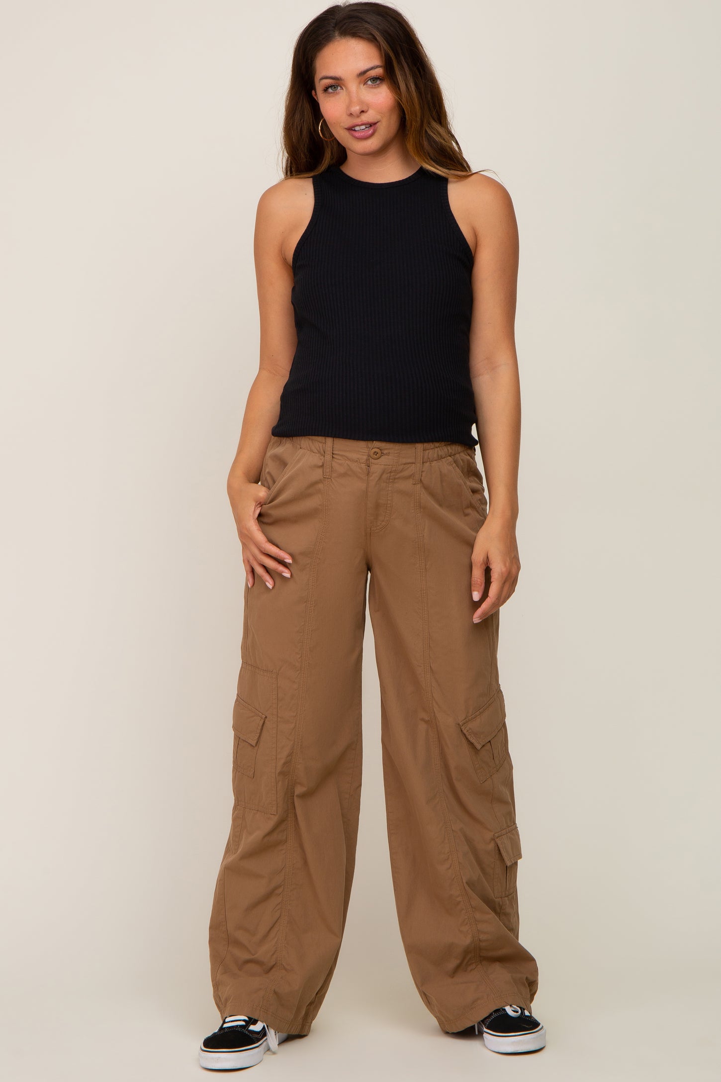 Taupe Cargo Elastic Waist Maternity Pants PinkBlush