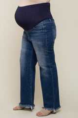 Navy Blue Fringe Hem Maternity Plus Wide Leg Jeans