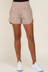 Taupe Curved Hem Active Shorts