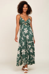 Forest Green Floral Front Twist Maternity Maxi Dress