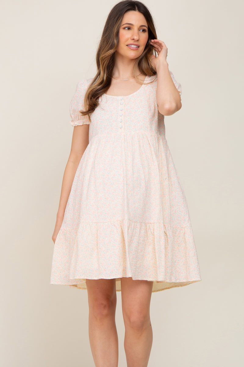 Cream Micro Floral Maternity Babydoll Dress PinkBlush