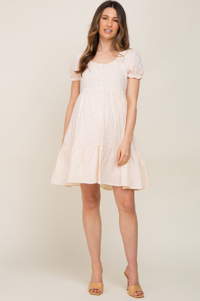 Cream Micro Floral Maternity Babydoll Dress PinkBlush