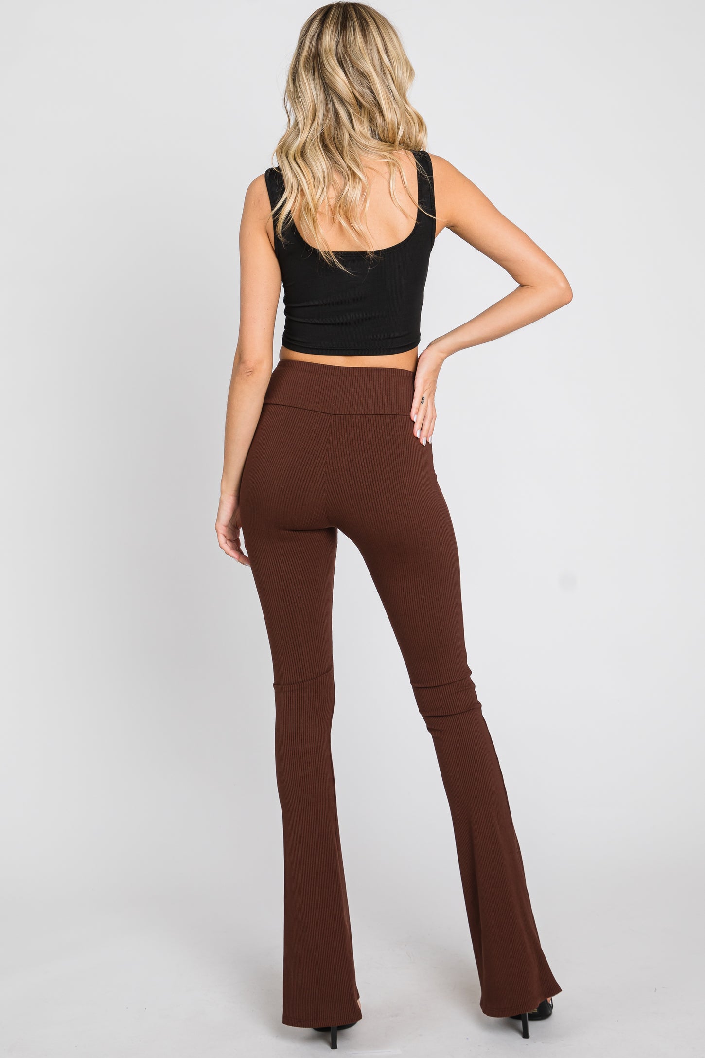 Brown Rib Knit Flare Leggings – PinkBlush