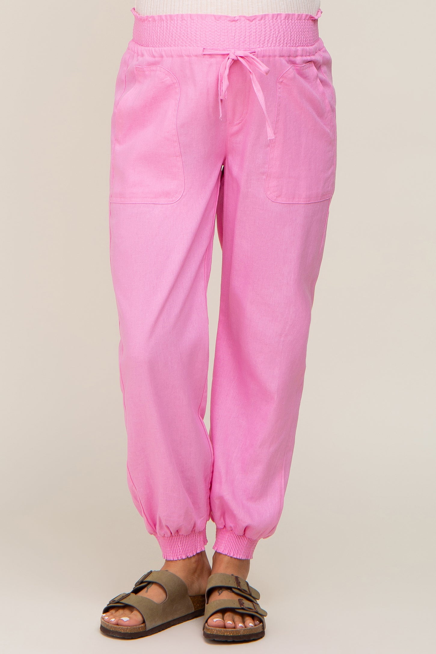 Pink Smocked Maternity Joggers