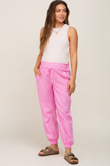 Pink Smocked Maternity Joggers