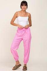 Pink Smocked Maternity Joggers