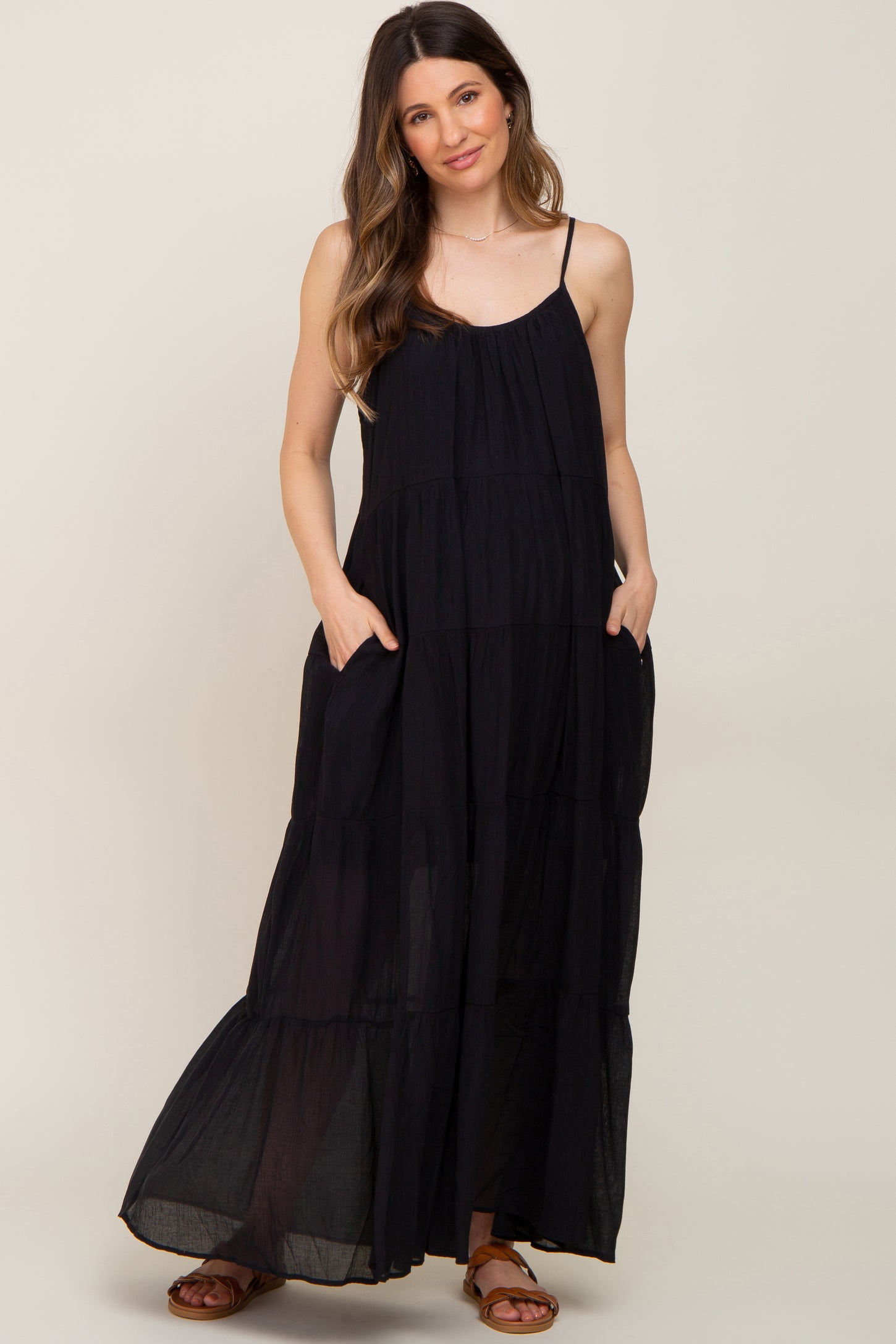 Black Tiered Maternity Maxi Dress – PinkBlush