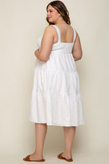 White Textured Striped Tiered Maternity Plus Midi Dress