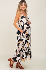 Black Floral Sleeveless Maternity Maxi Dress