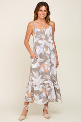 Grey Floral Sleeveless Maxi Dress