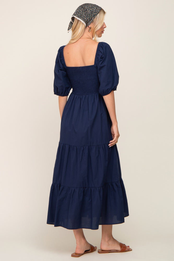 Navy Blue Smock Dress Double Faced Embellished Smock Dress In Sustainable Cotton Blue Navy Blue Smock Dress Double Faced Embellished Smock Dress In Sustainable Cotton Blue