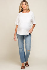 White Short Sleeve Pocketed Maternity Top