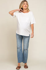 White Short Sleeve Pocketed Maternity Top