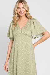 Sage Speckled Button Front Midi Dress