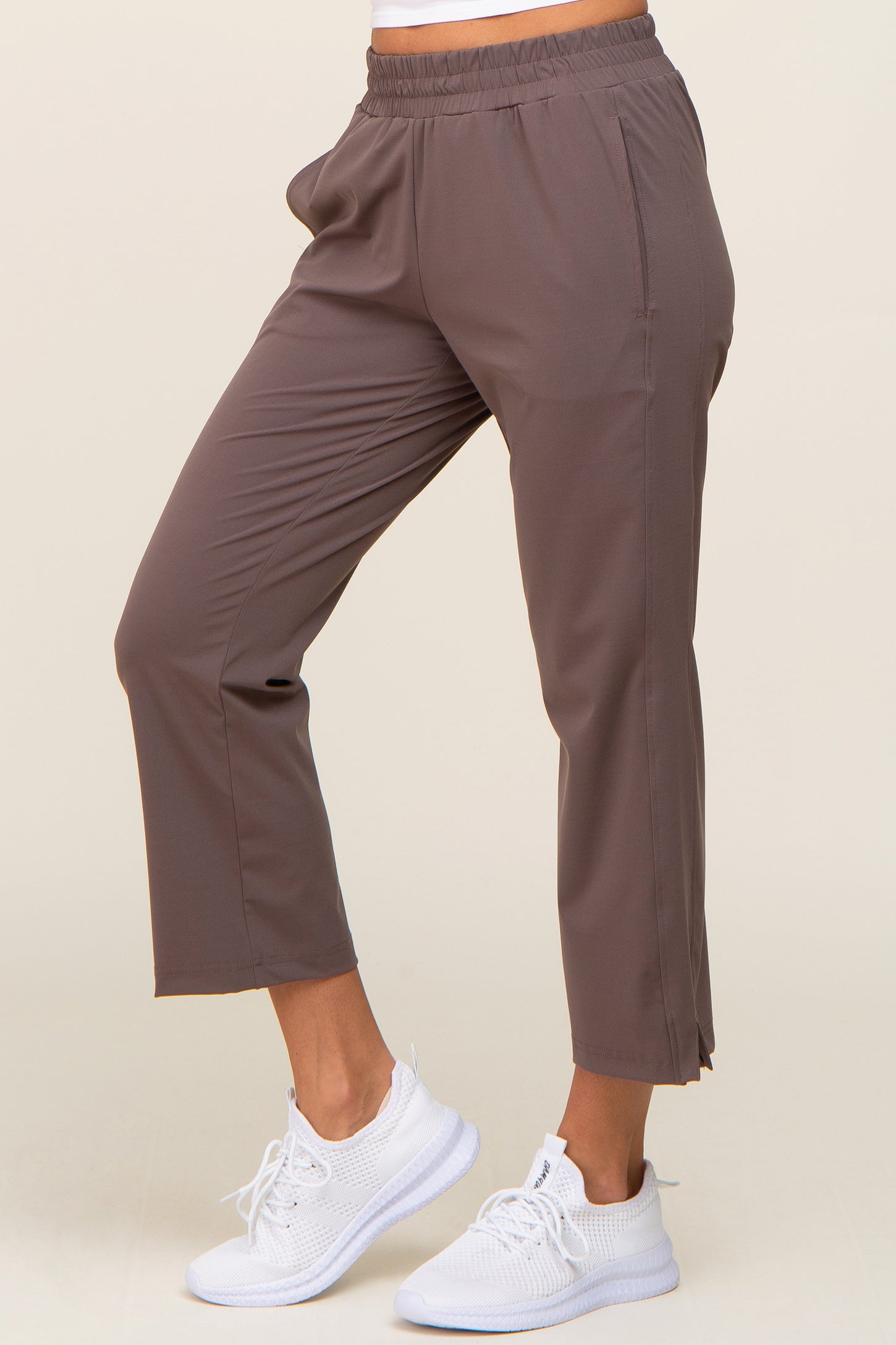 Brown Elastic Waist Capri Pants– PinkBlush