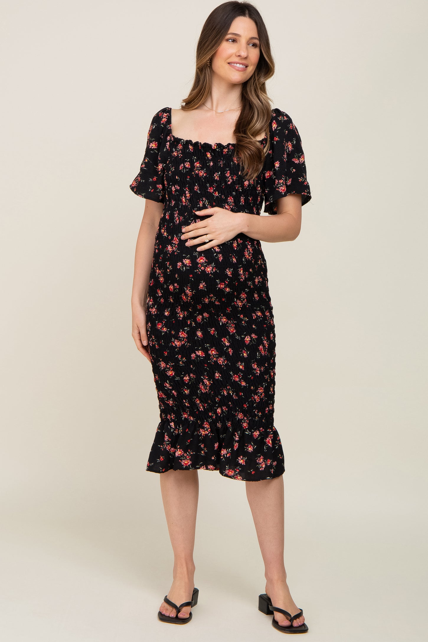 LaClef Women's V-Neck Wrap Maternity Dress — Short Sleeve, Ruffle Hem, Nursing-Friendly Design