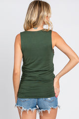 Olive Square Neck Ruched Sides Top
