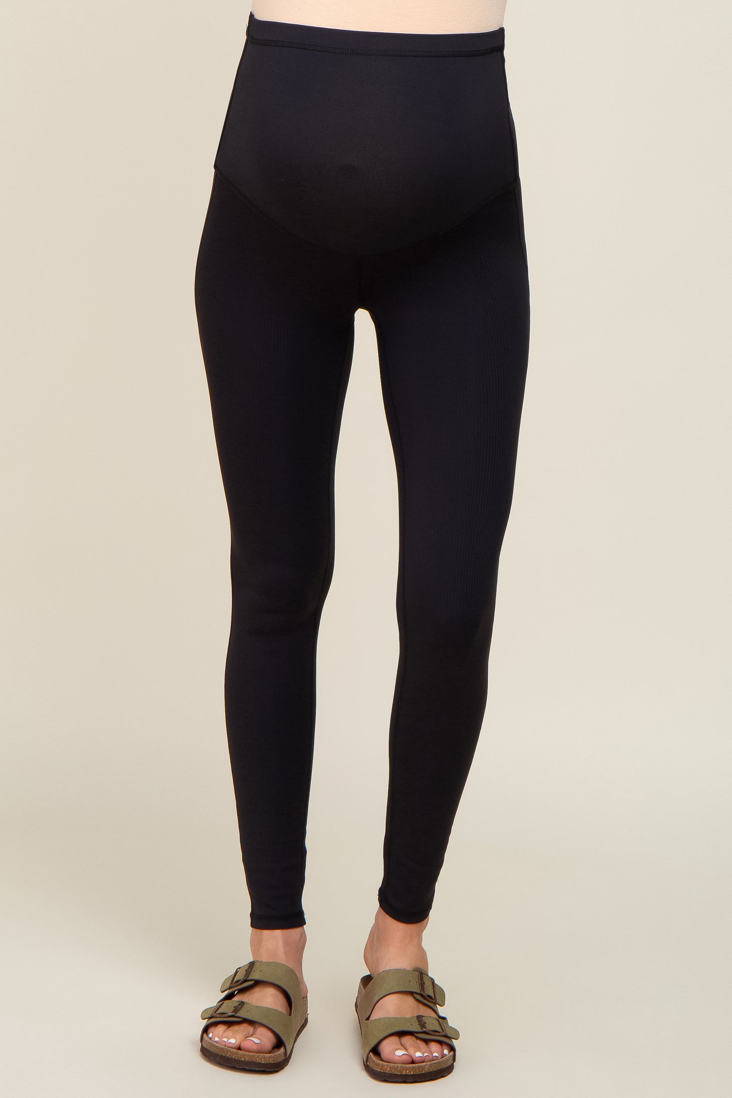 Black Ribbed Maternity Active Leggings PinkBlush