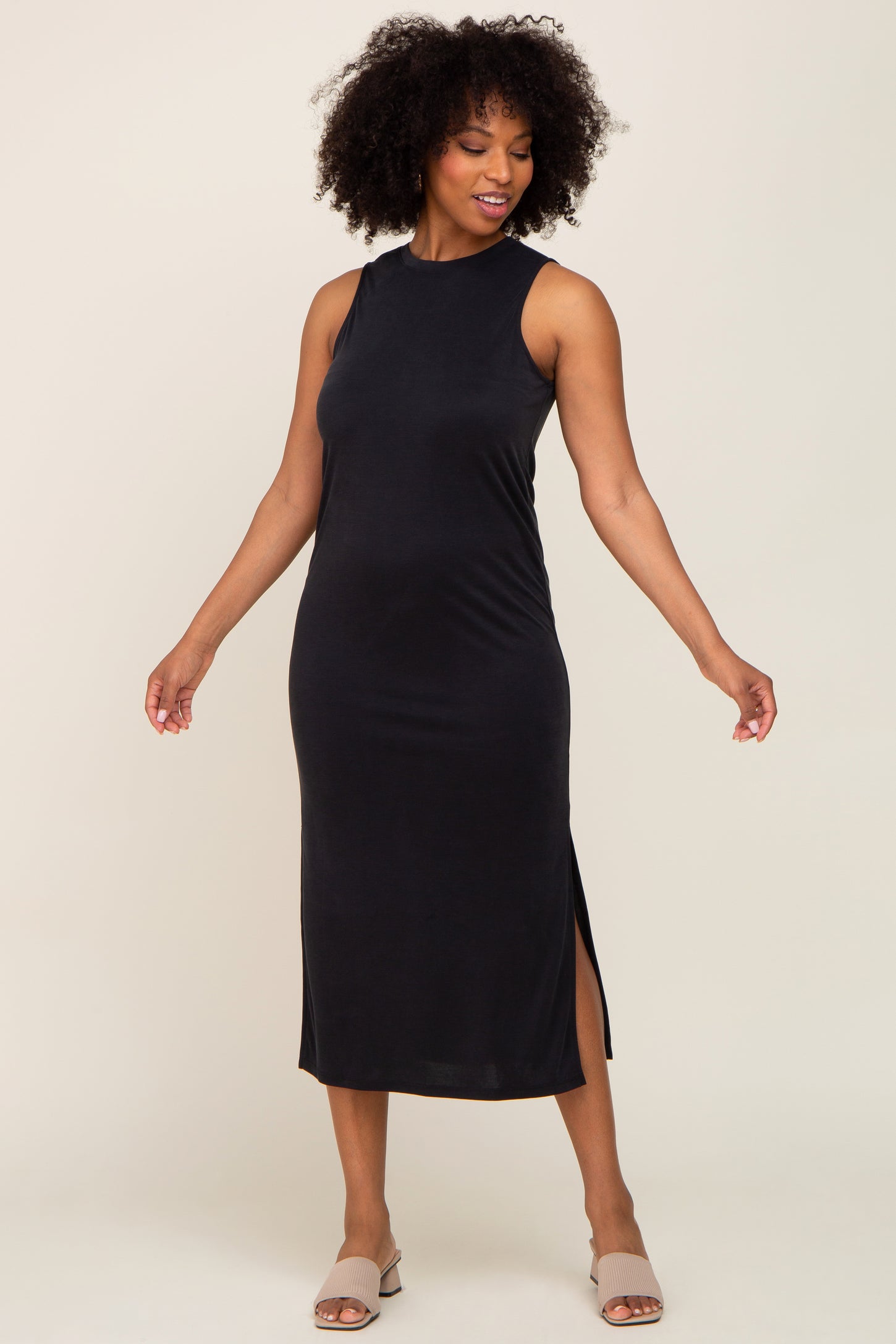 Black Soft Knit Sleeveless Midi Dress PinkBlush Black Soft Knit Sleeveless Midi Dress PinkBlush