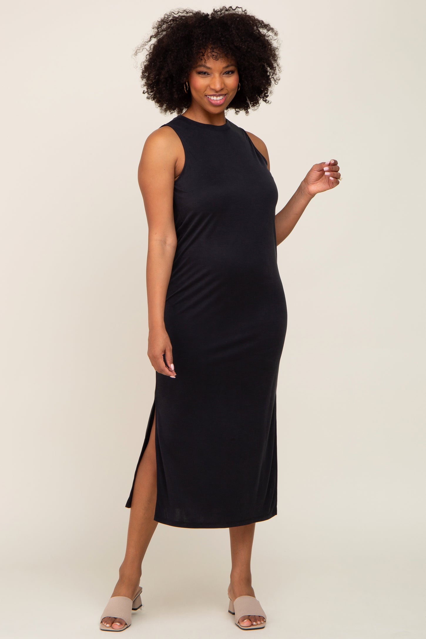 Black Soft Knit Sleeveless Midi Dress PinkBlush Black Soft Knit Sleeveless Midi Dress PinkBlush