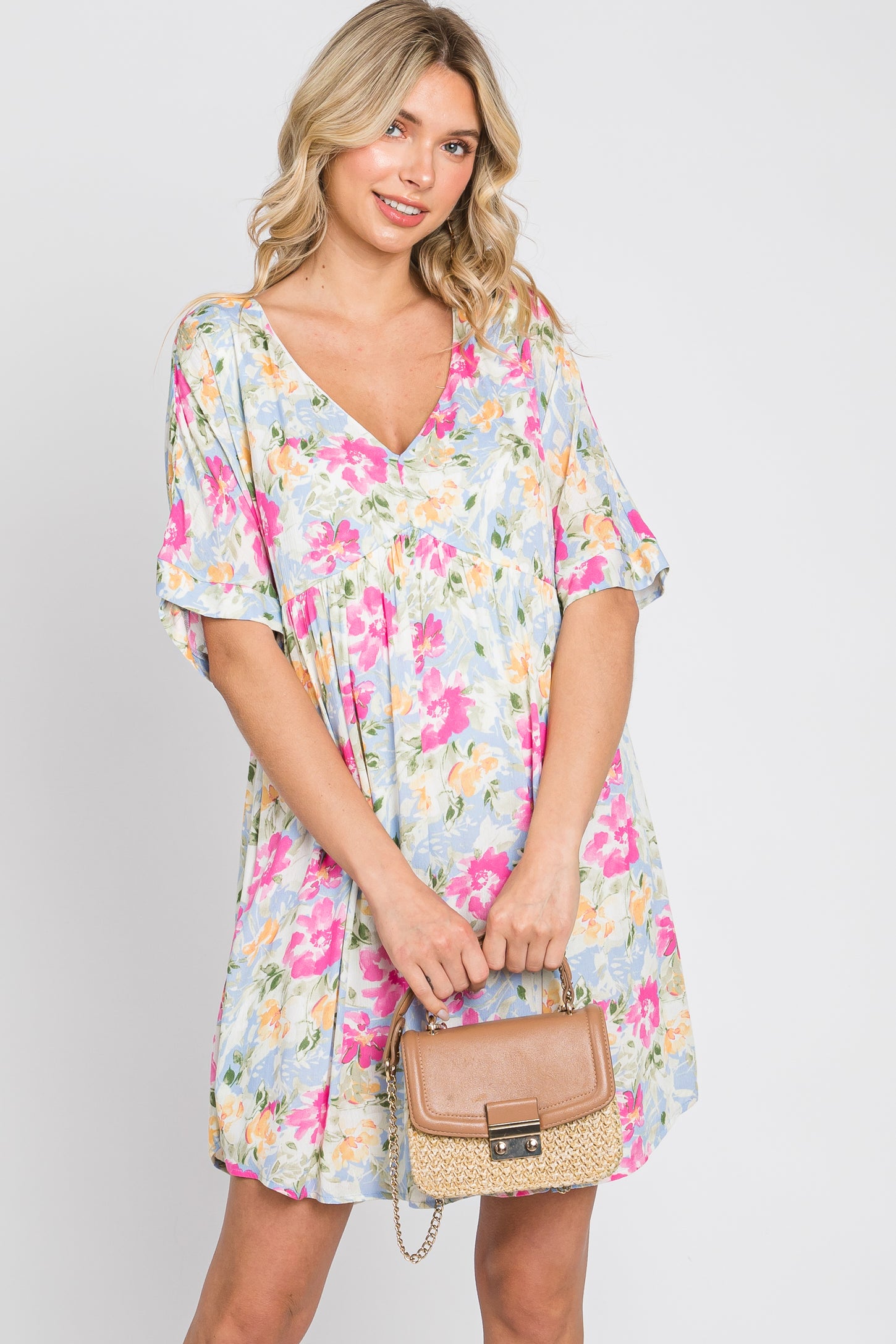 Blue Floral Babydoll Dress– PinkBlush