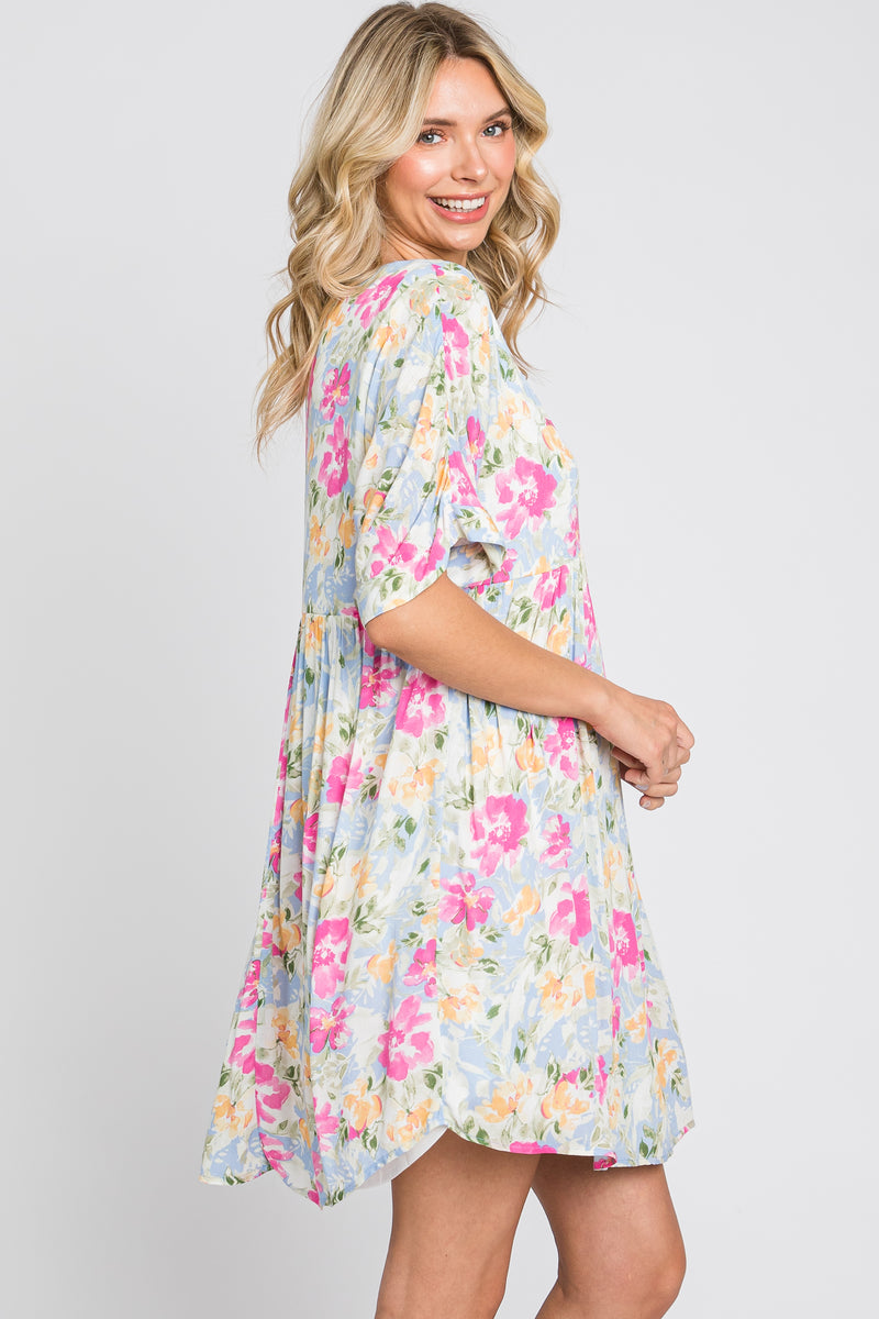 Blue Floral Babydoll Dress– PinkBlush