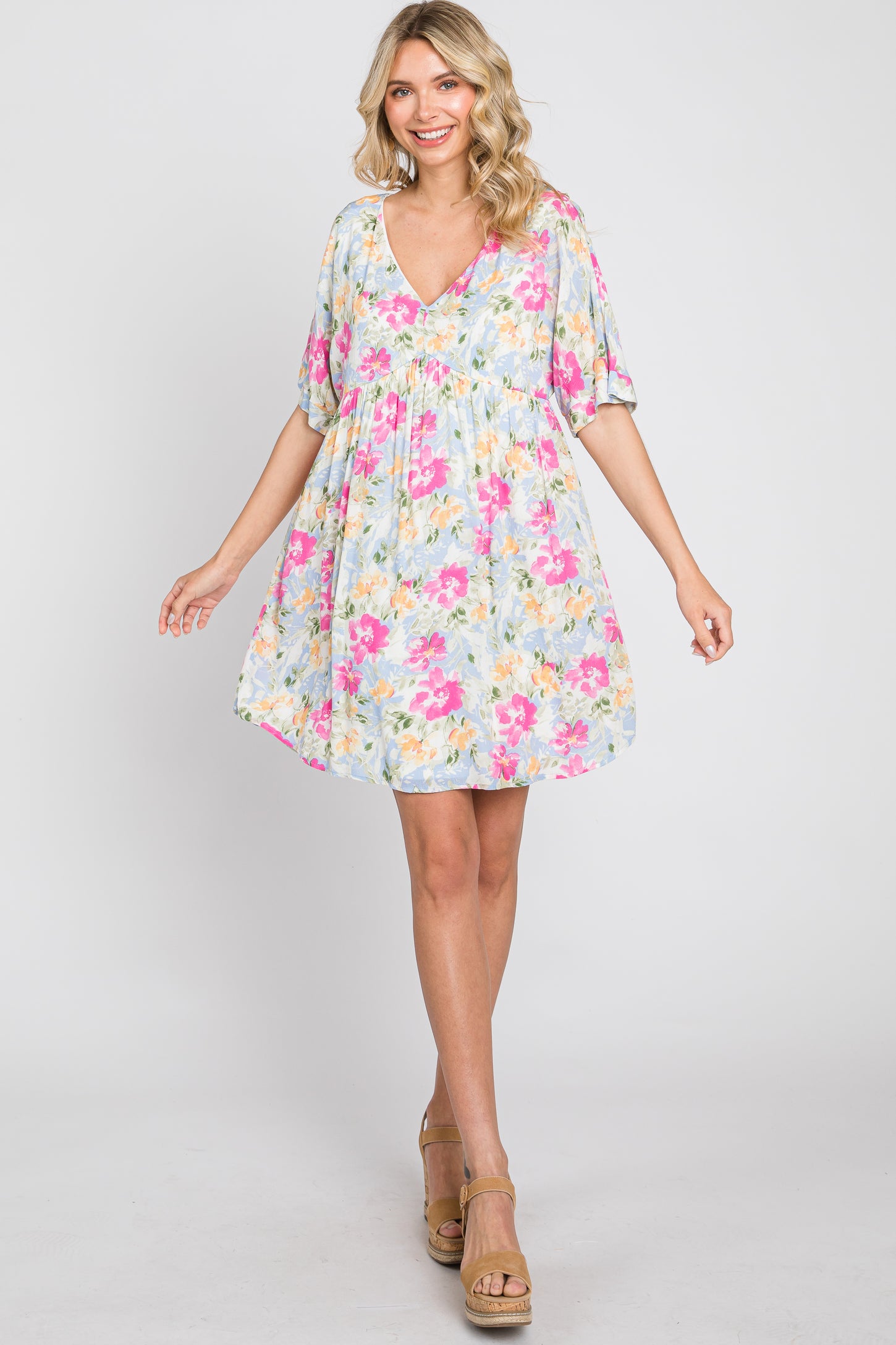 Blue Floral Babydoll Dress– PinkBlush