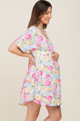 Blue Floral Babydoll Maternity Dress