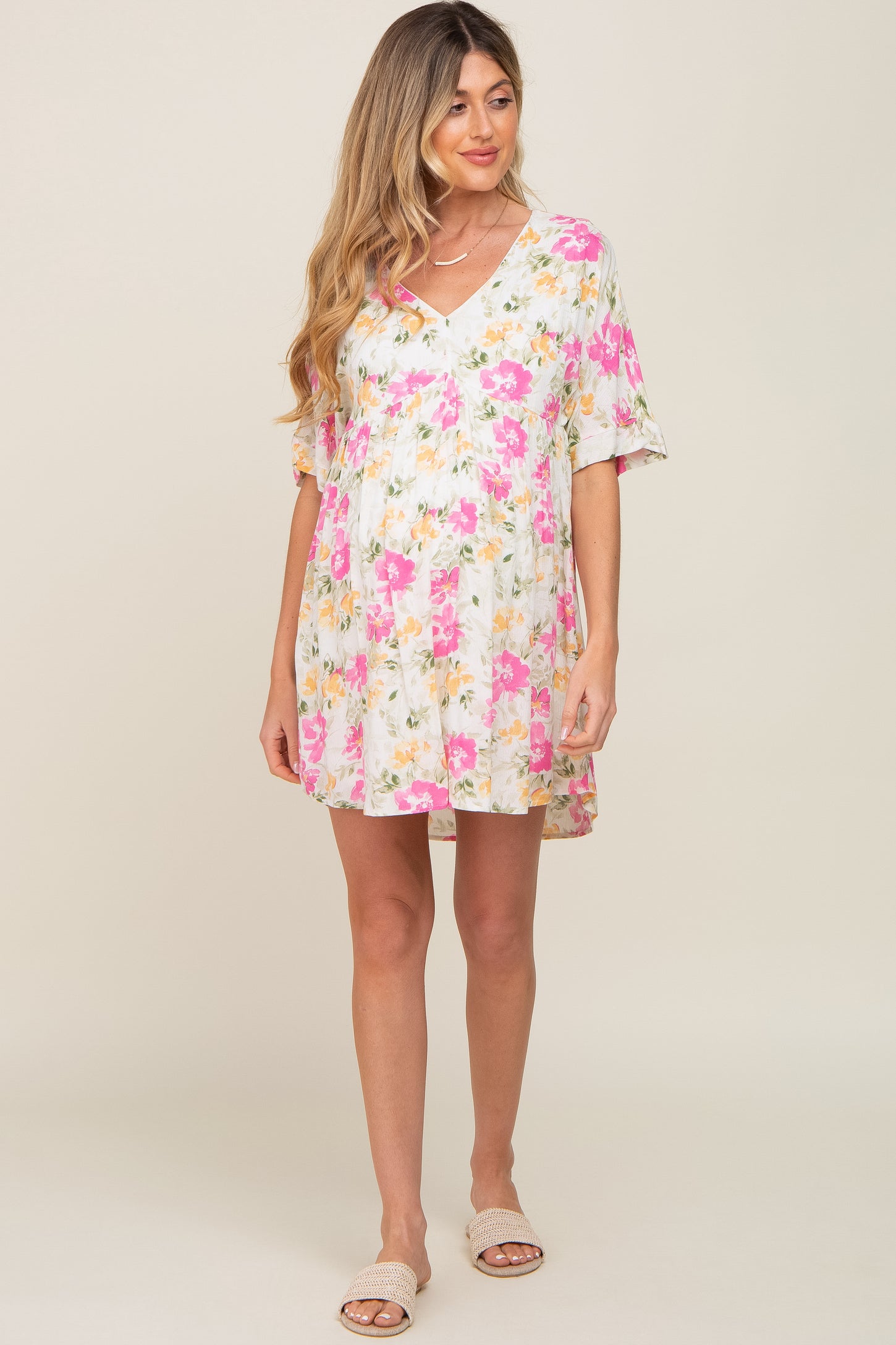 White Floral Babydoll Maternity Dress– PinkBlush