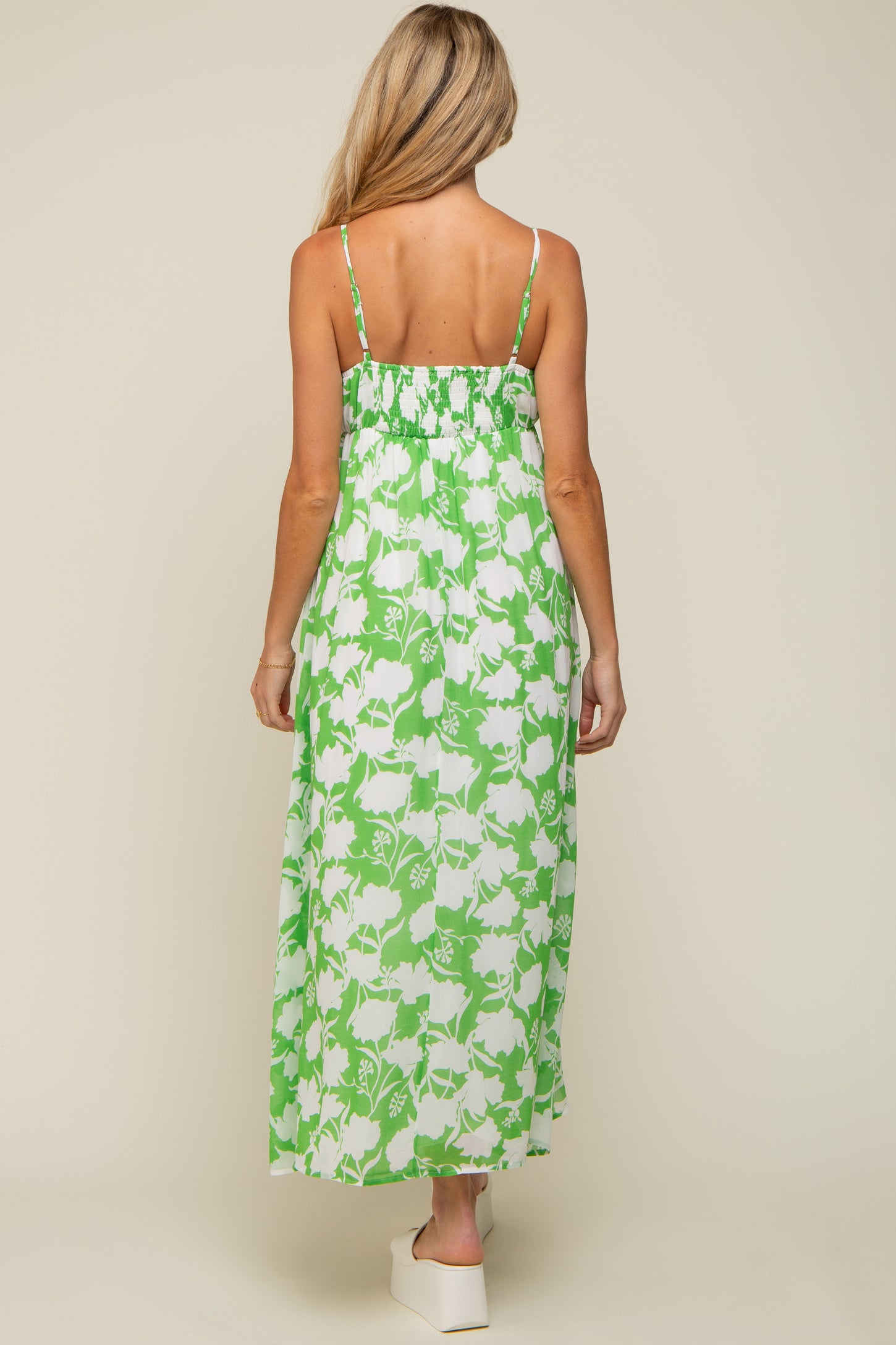 Green Floral Chiffon Deep V-Neck Sleeveless Maternity Maxi Dress PinkBlush Green Floral Chiffon Deep V-Neck Sleeveless Maternity Maxi Dress PinkBlush
