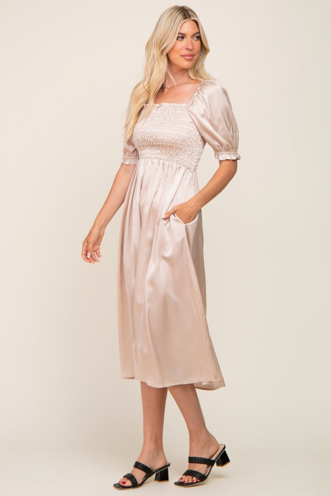 Cream Satin Puff Sleeve Midi Dress Small Cream Satin Puff Sleeve Midi Dress Small