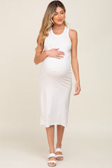 White Racerback Fitted Maternity Midi Dress